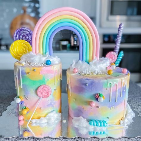 Rainbow Glitter Cake, Rainbow Mermaid Cake, Double Cake, Cotton Candy Cakes, Rainbow Birthday Cake, Rainbow Mermaid, 18th Birthday Cake, Candy Cakes, Diet Meals