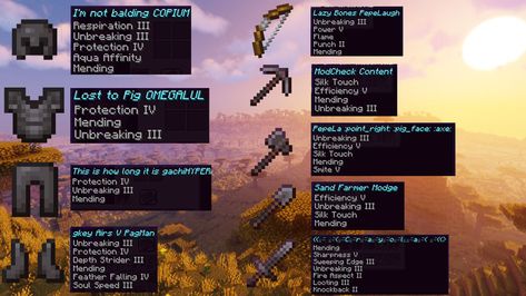 from gkey on twitch Minecraft Best Armor Enchants, Minecraft Enchanting Guide, Enchanting Guide Minecraft, Minecraft Tool Name Ideas, Minecraft Armor Enchantments, Minecraft Checklist Survival, Minecraft Infographic, Minecraft Enchantments List, Best Enchantments Minecraft