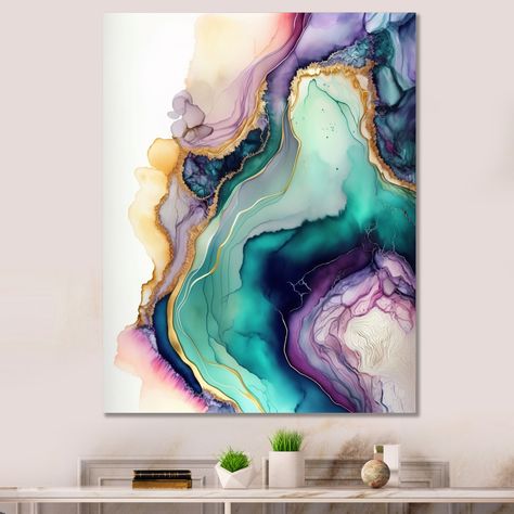 Mercer41 Green Purple Abstract Geode - Abstract Marble Wall Decor | Wayfair Geode Canvas, Marble Wall Decor, Blue Wall Clocks, 3d Metal Wall Art, Acrylic Wall Decor, Geode Art, Metal Wall Sculpture, Purple Abstract, Marble Wall