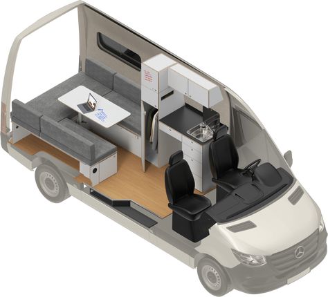 Loft Vans | Mobile Office Camper Vans Mobile Office Van, Camper Office, Vw California Camper, Office Van, Office Ideas For Work, Van Conversion Build, Hidden Toilet, Standing Office, Diy Van Conversions