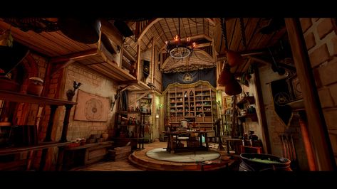 ArtStation - Alchemist's Workshop - VR Environment Inventor Workshop Concept Art, Fantasy Workshop Concept Art, Workshop Concept Art, Alchemist Lab, Wood Props, Set Dressing, Minecraft Inspiration, Group Project, Location Inspiration