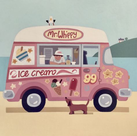 Drawing Topics, Mr Whippy, Ice Cream Art, I Scream For Ice Cream, Ice Cream Van, Cream Art, Cat Clothing, Truck Paint, Food Truck Design