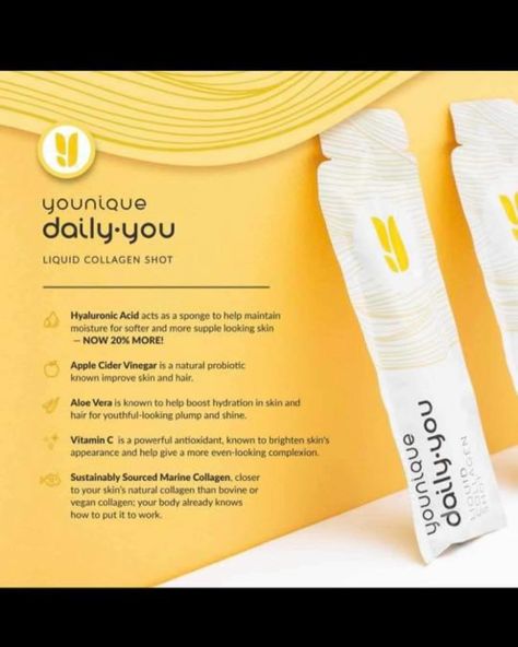 We are absolutely loving the BRAND NEW & IMPROVED Younique Daily Collagen, with 20% more HYALURONIC ACIC & APPLE CIDER VINEGAR (if you know you’ll know). It has a club trpicsna taste and endless benefits. I’ll pop my link below, go and have a look at the benefits you could be getting from taking this to, or drop me a PM with any questions. https://www.youniqueproducts.com/MichellePirie/ Natural Probiotics, Marine Collagen, Cider Vinegar, Improve Skin, Apple Cider Vinegar, Probiotics, Younique, Apple Cider, Natural Skin