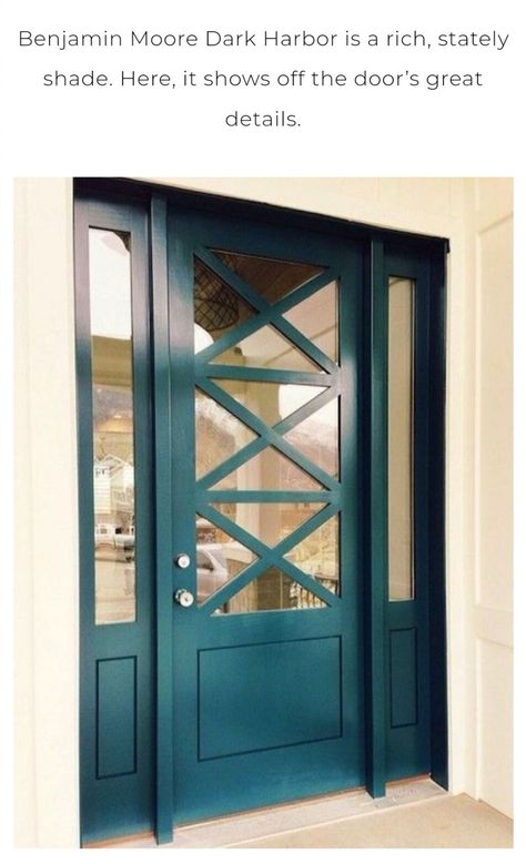 Benjamin Moore  Dark Harbor CSP-720 Benjamin Moore Dark Harbor, درابزين السلم, Teal Door, Exterior Door Colors, Casa Hobbit, Dark Harbor, Front Door Paint Colors, Door Paint Colors, Paint Colors Benjamin Moore