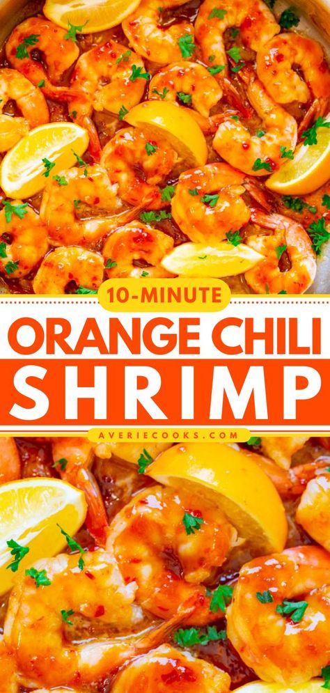 10-Minute Orange Chili Shrimp, dinner ideas for tonight, asian inspired dishes, seafood recipes Orange Sauce For Shrimp, Asian Shrimp Cocktail, Shrimp Chili Recipe, Shrimp Asian Recipe, Orange Shrimp Recipes, Asian Shrimp Recipes, Easy Shrimp Cocktail, Orange Shrimp, Buttery Noodles