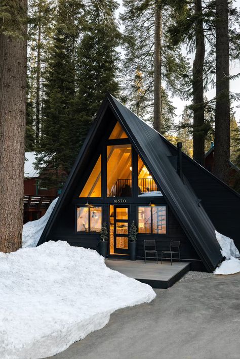 A Designer Peels Back Layers of Linoleum and Shag Carpet to Rescue a ’60s A-Frame - Dwell Exterior Cabin, A-frame Interior, Back Layers, Cabin Building, Donner Lake, A Frame Cabins, Dwell Magazine, Chalet Design, Frame Cabin