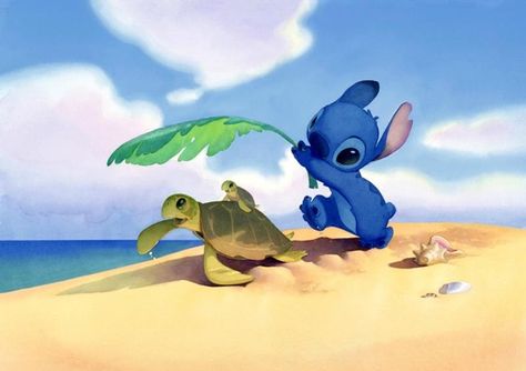 Stitch with turtles watercolor--I wish I had this print. Lilo And Stitch 2002, Disney Amor, Disney Mignon, Turtle Watercolor, Animation Disney, Lilo Et Stitch, Film Anime, Disney Fantasy, Walt Disney Animation