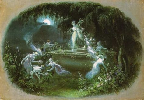 THE VISIT AT MOONLIGHT. Fairies encircle a tomb at night in E.T. Parris, 1832. The connection between romantic ballet & fairy painting is made clear; the white floating figure of a fairy ballerina in productions of 'Giselle' & 'Ondine' is transposed in this image #GothicFairiespic.twitter.com/HwqmZWKHWT French Folklore, Gothic Ballet, Ballet Fairy, Fairy Ballerina, Fairy Painting, Fairy Paintings, Moonlight Painting, Fairy Illustration, Photography Themes