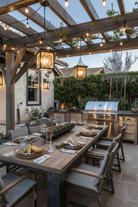 Tropical Patio, Patio Decor Ideas, Rustic Patio, Outdoor Dining Spaces, Outdoor Kitchen Patio, Kitchen Patio, Outdoor Entertaining Area, Pergola Patio, Backyard Inspo