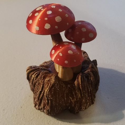 STL file Mushroom Cluster - Charming Troop of Toadstools in Tree Bark STL Files 🍄 ・3D print design to download・Cults Mushroom Cluster, Mushroom 3d, 3d Print Design, White Paint Pen, Epoxy Glue, Red Orange Color, Stuffed Mushroom Caps, Mushroom Decor, Brown Highlights