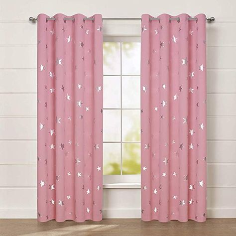 💕Amazon.com: Anjee Cute Pink Blackout Curtains for Girls' Bedroom, Silver Star Print Thermal Insulated Window Curtains, 52 x 84 Inches, 2 Panels 2 Tiebacks, Baby Pink: Home & Kitchen💕#affiliatelink 💕#thinkpink Curtains For Kids Bedroom, Girls Room Curtain Ideas, Baby Pink Curtains, Curtains For Girls Bedroom, Baby Curtains, Bedroom Silver, Girls Room Curtains, Girls Bedroom Curtains, Pink Blackout Curtains