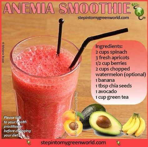 Super yummy. I did without the watermelon and alvacado and used peach tea instead of green.: Iron Rich Smoothie, Healing Juices, Vegetarian Breakfasts, Iron Diet, Iron Foods, Drink Smoothies, Foods With Iron, Pregnancy Diet, Foods High In Iron