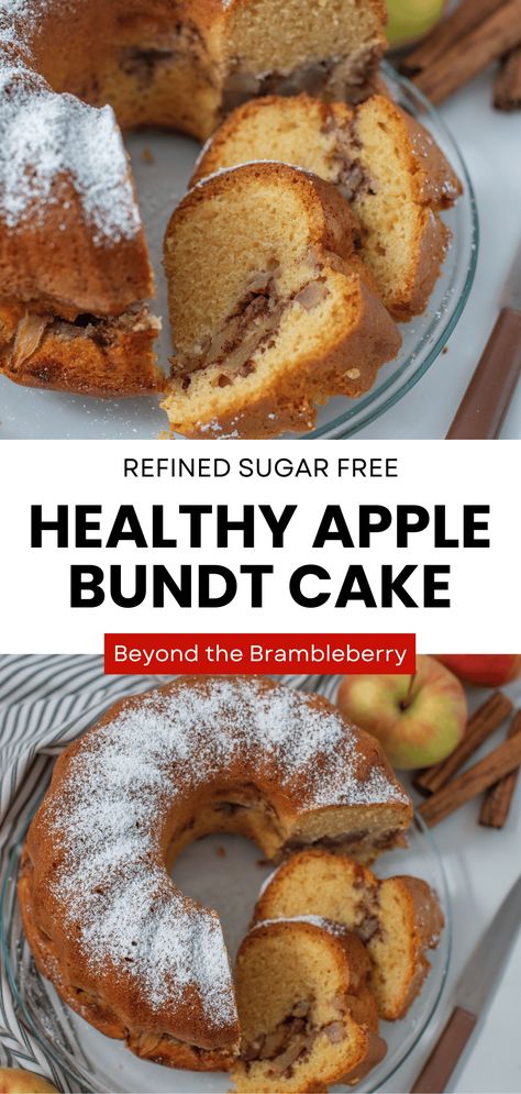 Healthy Apple Bundt Cake (Refined Sugar Free) — Beyond the Brambleberry Keto Apple Cake Recipe, Healthy Apple Bundt Cake, Healthy Bundt Cake Recipes Greek Yogurt, Healthy Honey Cake Recipe, Heath Bar Bundt Cake, Healthy Pumpkin Bundt Cake, Sugar Free Baked Apples, Apple Sauce Cake Healthy, Low Sugar Fall Desserts