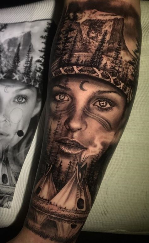 The Best Big Tattoos Of All Time - TheTatt Native American Warrior Tattoos, Indian Women Tattoo, History Of Tattoos, Wolf Girl Tattoos, Native Indian Tattoos, Indian Girl Tattoos, Big Tattoos, Native American Tattoo Designs, Indian Tattoo Design