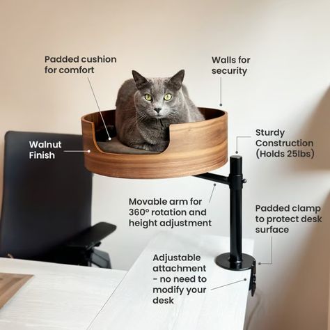 Desk Nest Cat Bed - The Purrfect Cat Bed for Your Desk by Scott Salzman — Kickstarter Movable Desk, House Moodboard, Cat Furniture Design, Shelf Coffee Table, Cat House Diy, Cat Seat, Cozy Cat, Cat Playground, Cat Perch