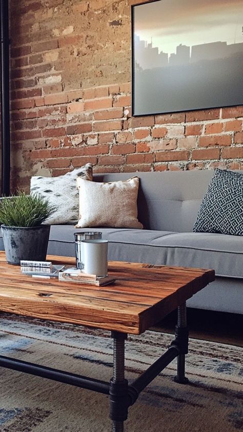 Create your own industrial-style coffee table with this DIY project! Using materials like reclaimed wood and metal pipes, you can craft a stylish, modern centerpiece for your living room. Perfect for adding a bold, rustic vibe to your space, this coffee table blends function with industrial charm. 🛠🪵 #DIYCoffeeTable #IndustrialDecor #DIYFurniture #RusticHome Industrial Style Apartment Decor, Farmhouse Coffee Table Wood, Industrial Style Apartment, Industrial Style Coffee Table, Modern Centerpieces, Chicago Apartment, Industrial Coffee Table, Coffee Table Farmhouse, Boho Farmhouse