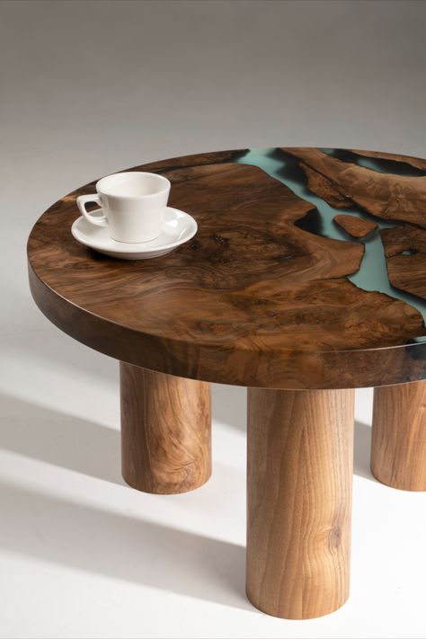 This one of a kind coffee table will make a striking centerpiece for any living space. It is designed to be durable as it is unique. The epoxy inlay flowing along the natural edges of the natural solid walnut wood compliments the continious and absolutely unique wood grain. The table top and the legs are finished with high quality acrylic varnish for better durability and resistance to yellowing. #coffeetable #resintable #epoxytable Coffee Table Resin, Coffee Table Epoxy, Epoxy Inlay, Coffee Table Walnut, Epoxy Coffee Table, Resin Coffee Table, Natural Edges, Table Resin, Nesting End Tables