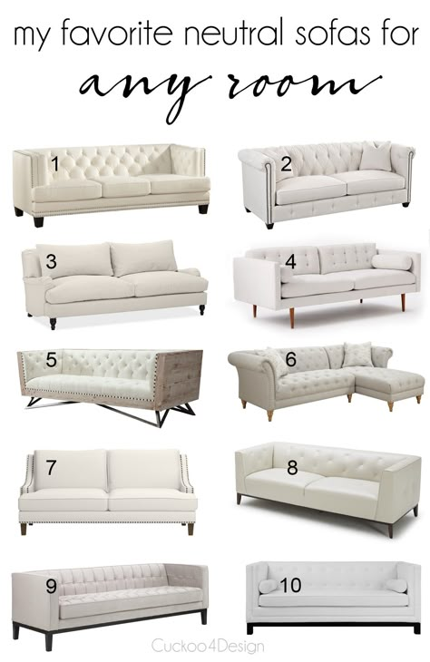 My favorite neutral ivory sofas to start a room with. They are so versatile and a great starting point for any room. Best Chesterfield Sofas, Ivory Sofa Living Room, Neutral Sofas, Tv Room Sofa, Ivory Sofa, Neutral Sofa, Chairs For Living Room, Black And White Living Room, Chic Sofa