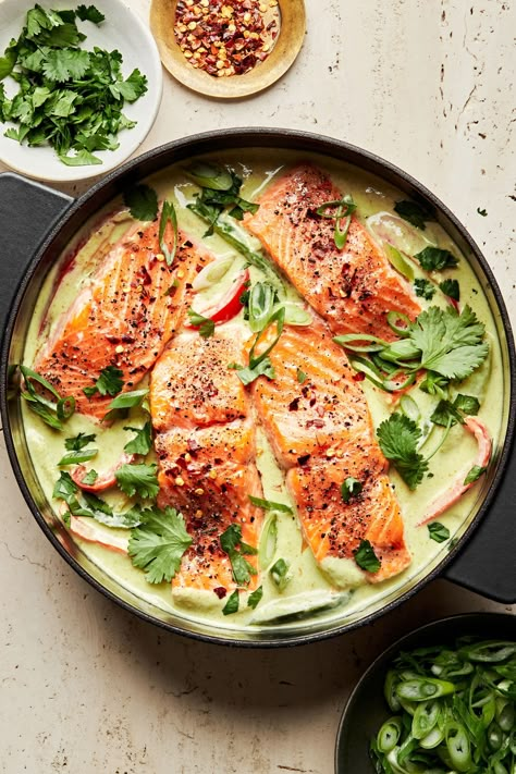 Homemade green curry isn’t just for dining out. This green curry salmon recipe is fresh and flavorful, and totally satisfying and you can totally make it at home! Green Curry Salmon, Curry Salmon, Salmon Curry, The Modern Proper, Modern Proper, Braised Cabbage, Whole Roasted Chicken, Salmon Dishes, Green Curry