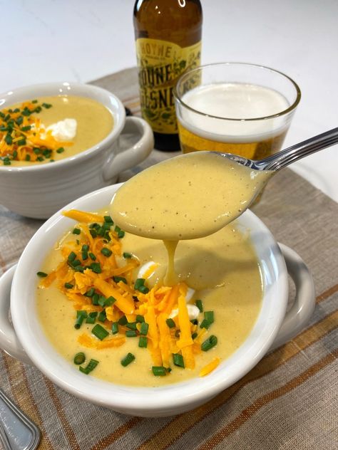 Beer, Cheese & Potato Soup Beer Cheese Potato Soup Crockpot, Beer Cheese Soup With Potatoes, Best Beer Cheese Soup, Beer Cheese Soup Vegetarian, Slow Cooker Potatoes, Beer Cheese Soups, Cheese Potatoes, Beer Cheese, Cozy Meals