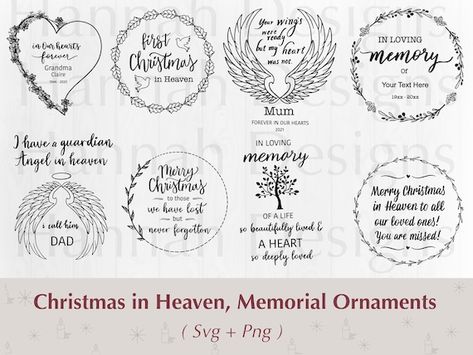 Free Christmas in Heaven Svg Bundle | Christmas memorial svg | Christmas ornament svg | Christmas svg bundle | Commercial use svg In Memory Christmas Ornaments, Crafts With Cricut, Chanel Stickers, Christmas In Heaven Ornament, Merry Christmas In Heaven, Memorial Service Ideas, Loving Memory Tattoos, In Loving Memory Tattoos, Messages From Heaven