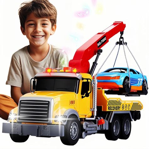 Amazon.com: DDZOOU Kids Tow Truck with Car Toys for Boys Ages 4-7, Large Tow Truck Toys with Working Hook Lights and Music Rescue Toys for Kids 8-12 Birthdays : Toys & Games Car Toys, 12th Birthday, Toys For Kids, Tow Truck, Toy Trucks, Remote Control Toys, Dieselpunk, Toy Vehicles, Toys For Boys