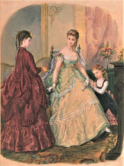 Fashion Plate - La Mode Illustree - 1869 1885 Fashion, Costume Design Sketch, 1870s Fashion, Victorian Era Fashion, Ancient Dress, 19th Century Clothing, 1800s Fashion, 19th Century Fashion, History Fashion