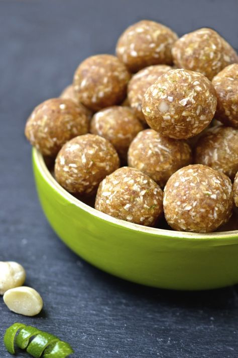 Key Lime Pie Energy Balls | Every Last Bite Key Lime Energy Balls, Easy Energy Bites, Energy Balls Healthy, Snack Balls, Energy Bites Recipes, Energy Ball Recipe, Protein Packed Snacks, No Calorie Snacks, Paleo Snacks