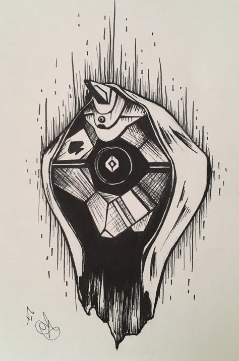 Destiny 2 Tattoo Ideas Hunter, Destiny Game Tattoo Ideas, Destiny 2 Hunter Tattoo, Destiny Ghost Tattoo, Destiny Tattoos, Gaming Sketch, Destiny 2 Tattoo, Video Game Tattoo Ideas, Ghost Drawing Easy