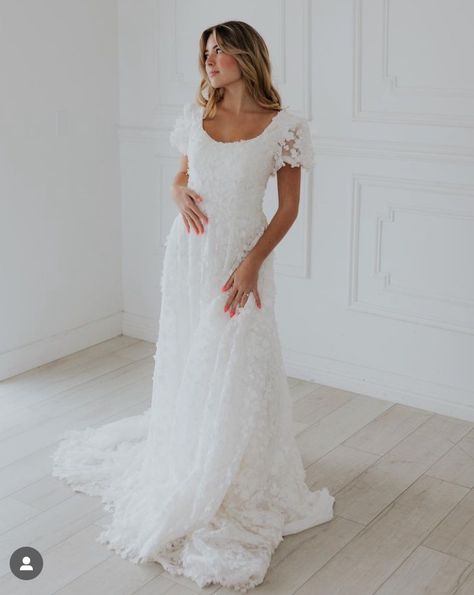 Modest Flower Wedding Dresses, Short Sleeve Aline Wedding Dress, Cuff Sleeve Wedding Dress, Aesthetic Modest Wedding Dress, Simple Wedding Dresses With Short Sleeves, Wedding Dresses Lace Modest, Lacy Modest Wedding Dresses, Modest Cottagecore Wedding Dress, Modest Wedding Dresses With Short Sleeves