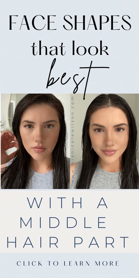 Guide to figuring out which hair part works best for face shape Hair Parts For Widows Peak Women, From Side Part To Middle Part, Middle Part Or Side Part Hair, How To Part Your Hair Face Shapes, Haircuts For Long Hair Square Face, Middle Or Side Part Hair, Haircuts Oblong Face Shape, Fringe For Heart Shaped Face, Side Or Middle Part Hair