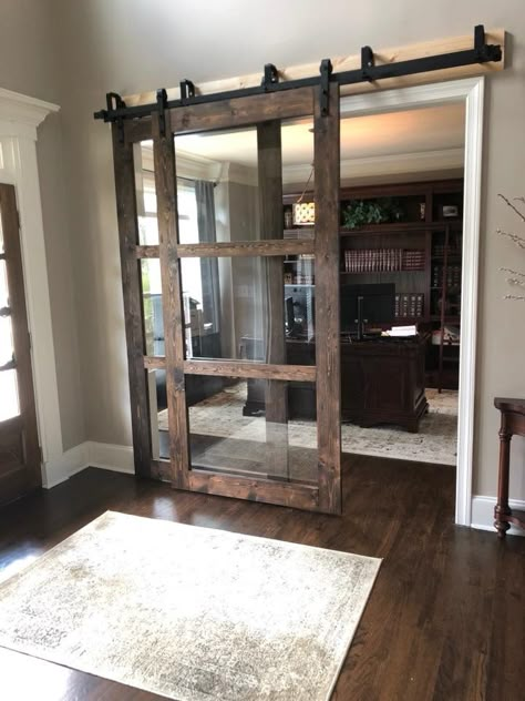 Sliding Dining Room Doors, Barn Door For Sliding Glass Door, Interior Glass Sliding Doors Ideas, Sliding Doors To Sunroom, Add Doors To Open Room, Farmhouse Interior Doors Glass, Repurpose Sliding Glass Doors, Interior Bypass Sliding Doors, Replace Sliding Glass Door Ideas