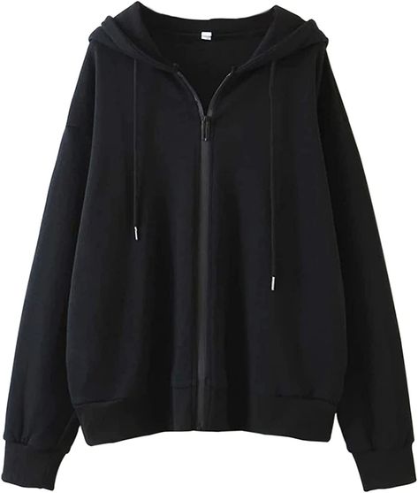 Oversized Zip Up Hoodie, Oversized Clothes, Loose Hoodie, Baggy Clothes, Fashion Hoodies, Basic Jackets, Black Zip Ups, Oversized Jacket, Zip Up Hoodies