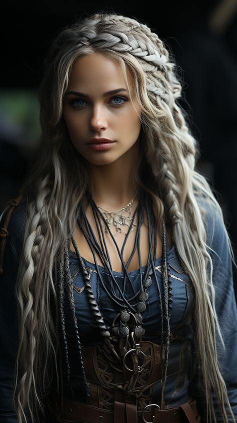 Viking Modern Style, Women Viking, Modern Viking Aesthetic, Long Viking Hairstyles Women, Viking Princess Hair, Viking Lifestyle, Female Viking Warrior, Viking Inspired Hair, Norse Hairstyles Women