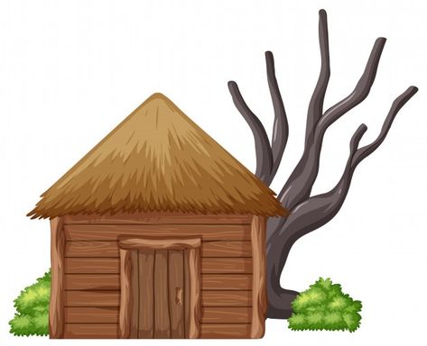 Isolated wooden hut on white background | Premium Vector #Freepik #vector #background #tree #wood #house Ram Sita Image, Hut Images, Animation Walk Cycle, Laurie Furnell, Indian Drawing, Letter Book, Background Tree, Hut House, Wooden Hut