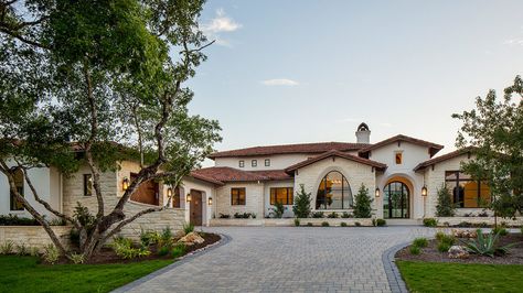 Santa Barbara Barton Creek - Mediterranean - Exterior - Austin - by Glen Screws Construction LLC | Houzz Santa Barbara Exterior Home, Santa Barbara Exterior, Mediterranean Exterior Homes, Black Window Trims, Mediterranean Exterior, Exterior Home Design, Black Window, Exterior Home, House Design Photos