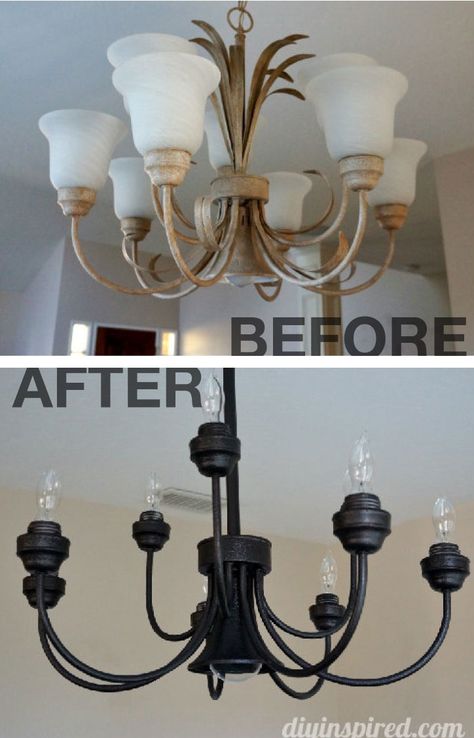 Refresh the look of your old light fixtures and chandeliers with a fresh coat of paint! Learn how here! #DIY Updating Chandelier Diy Dining Room, Diy Old Chandelier Makeover, Redo Lighting Fixtures, Update Dining Room Light Fixture, Update Old Light Fixtures Diy, How To Update A Chandelier, Update Chandelier Diy, Redo Chandelier Diy, Update Chandelier Diy Ideas