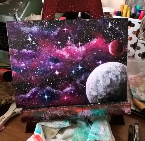 Galaxy Silhouette, Paint Space, Painting A Galaxy, Painting Of Galaxy, Simple Galaxy Painting, Galaxy Canvas Painting, Galaxy Painting Ideas, Colorful Galaxy Painting, Painting Galaxy Acrylic