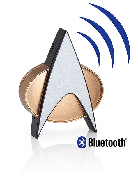 You can get your hands on 24th century technology right now with the Star Trek TNG Bluetooth ComBadge. Sadly, warp drive is still beyond us at the moment but you can still feel like you're a member of the 24th century's Starfleet with this cool, fully-functioning, officially-licensed communicator Star Trek Communicator, Star Trek Gifts, Star Trek Merchandise, Warp Drive, Star Trek Tng, Marvel Action Figures, Think Geek, Geek Out, Sound Effects