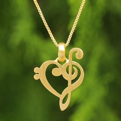 Gold vermeil heart necklace, 'Music of Love'. Shop from #UNICEFMarket and help save the lives of children around the world. Floating Diamond Necklace, Heart Shaped Pendant Necklace, Horseshoe Pendant, Heart Shaped Jewelry, Heart Shaped Necklace, Music Jewelry, Gold Vermeil Jewelry, Gold Heart Necklace, Heart Shape Pendant