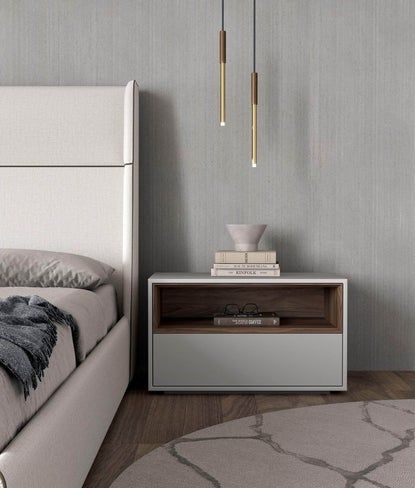 Nightstands, Bed Side Tables & Tables De Nuit — Wholesale Furniture Brokers Canada Beautiful Bed Designs, Bed Nightstand, Bedside Table Design, Прикроватные Тумбочки, Beautiful Bed, Bed Design Modern, Bed Side Table, Fabric Headboard, Night Table