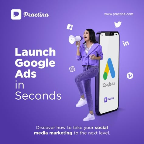 Creating Google Ads and generating leads has never been easier. Download the Practina app to unlock your superpower of launching ads in a jiffy. #Practina #socialmediaapp #socialmediamarketing App Ads, Digital Marketing Ads, Media Branding Design, App Promotion, Whatsapp Marketing, Marketing Ads, Media Advertising Design, Social Media Branding Design, Ayat Quran