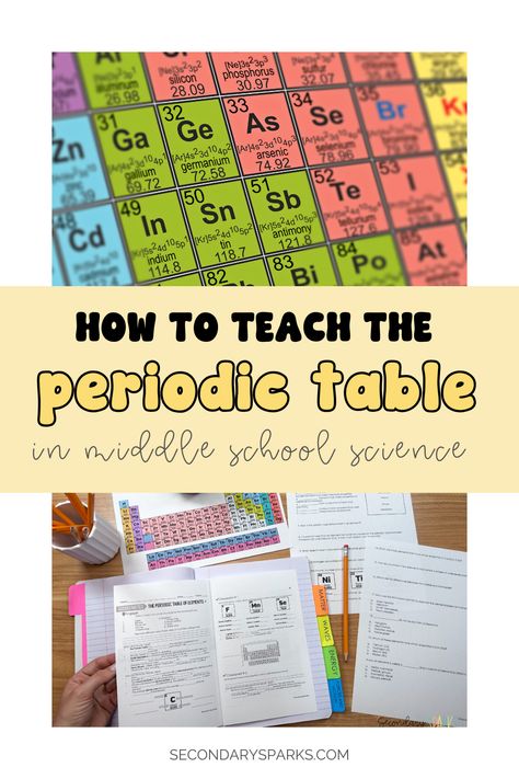 The ultimate list of activities for your periodic table of elements unit in middle school physical science. This list will supplement your lesson plans for this chemistry unit and make your students excited about learning more about the elements all around us. Learn more at secondarysparks.com. Periodic Table Activities, Physical Science Middle School, Learn Chemistry, Chemistry Lesson Plans, Table Activities, Table Of Elements, Interactive Science, Science Notebooks, Early Finishers Activities