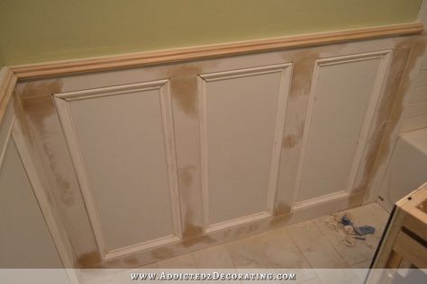 DIY Recessed Panel Wainscoting (Judges Paneling) Diy Wainscoting Bathroom, Recessed Panel Wainscoting, Panel Wainscoting, Judges Paneling, Plywood Bathroom, Craftsman Wainscoting, Bathroom Wainscoting, Wainscoting Height, Wainscoting Nursery