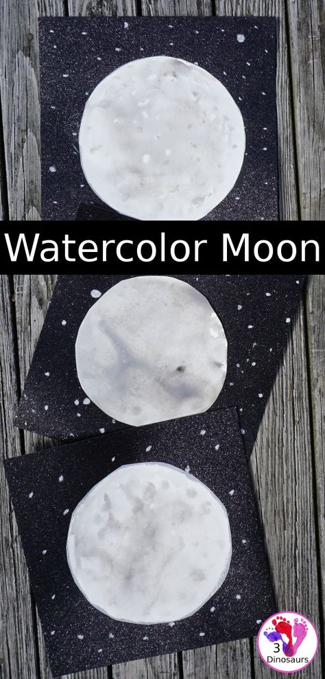 Process Art: Watercolor Moon - a fun art project for a moon theme - 3Dinosaurs.com #moon #watercolorforkids #processart #spaceforkids #3dinosaurs Moon Art Elementary, Moon Art For Preschool, Moon Art Projects For Kids, Moon Crafts For Toddlers, Space Vbs, August Ideas, Stellar Vbs, Space Art Projects, Elementary Stem