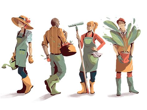 Follow me on Instagram or Twitter for moreCharacter Design study for gardening illustration Find me on instagram or twitterInsta Artern Design Twitter Artern Design People Gardening, Gardening Illustration, North Europe, Garden Illustration, Model Sheet, Gardening Outfit, Drawing Stuff, People Illustration, Character Ideas