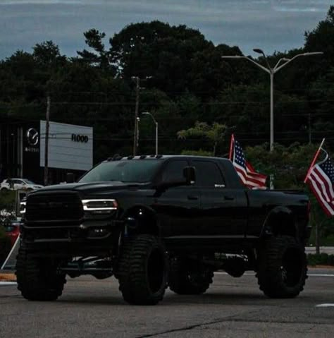 Black Big Trucks, Jacked Up Ram Trucks, Black Jacked Up Trucks, Jacked Up Trucks Dodge, Black Lifted Trucks, Black Ram Truck, Black Truck Aesthetic, Ram Trucks Lifted, Dodge Trucks Lifted