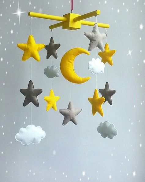 Star baby mobile Grey yellow mobile Moon mobile Cloud by ZooToys Yellow Boy Nursery, Stars Baby Mobile, Moon Mobile, Boy Mobile, Grey Baby Nursery, Baby Boy Mobile, Yellow Nursery, Trendy Baby Nursery, Baby Boy Room Decor