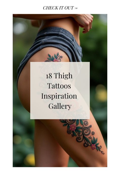 18 Thigh Tattoos Inspiration Gallery Leg And Thigh Tattoos For Women, Dragonfly Calf Tattoo, Women’s Top Thigh Tattoo Ideas, Tattoo On Thigh For Women, Cool Girl Tattoos, Fine Line Hip Tattoos Women, Ankle Coverup Tattoos For Women, Thigh Music Tattoos Women, Thigh Garden Tattoo