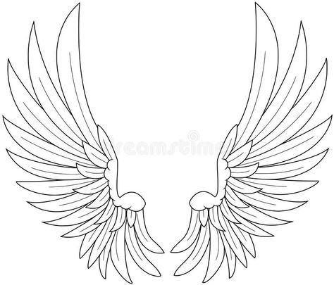 Wings. Illustration of a pair of wings vector illustration Eagle Wings Drawing, Angel Wings Template, Surf Tattoos, Wings Template, Stammestattoo Designs, Alas Tattoo, Wings Sketch, Wing Drawing, Angel Wings Drawing